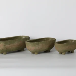 Set of 3 Low Green Ceramic Planter Dishes