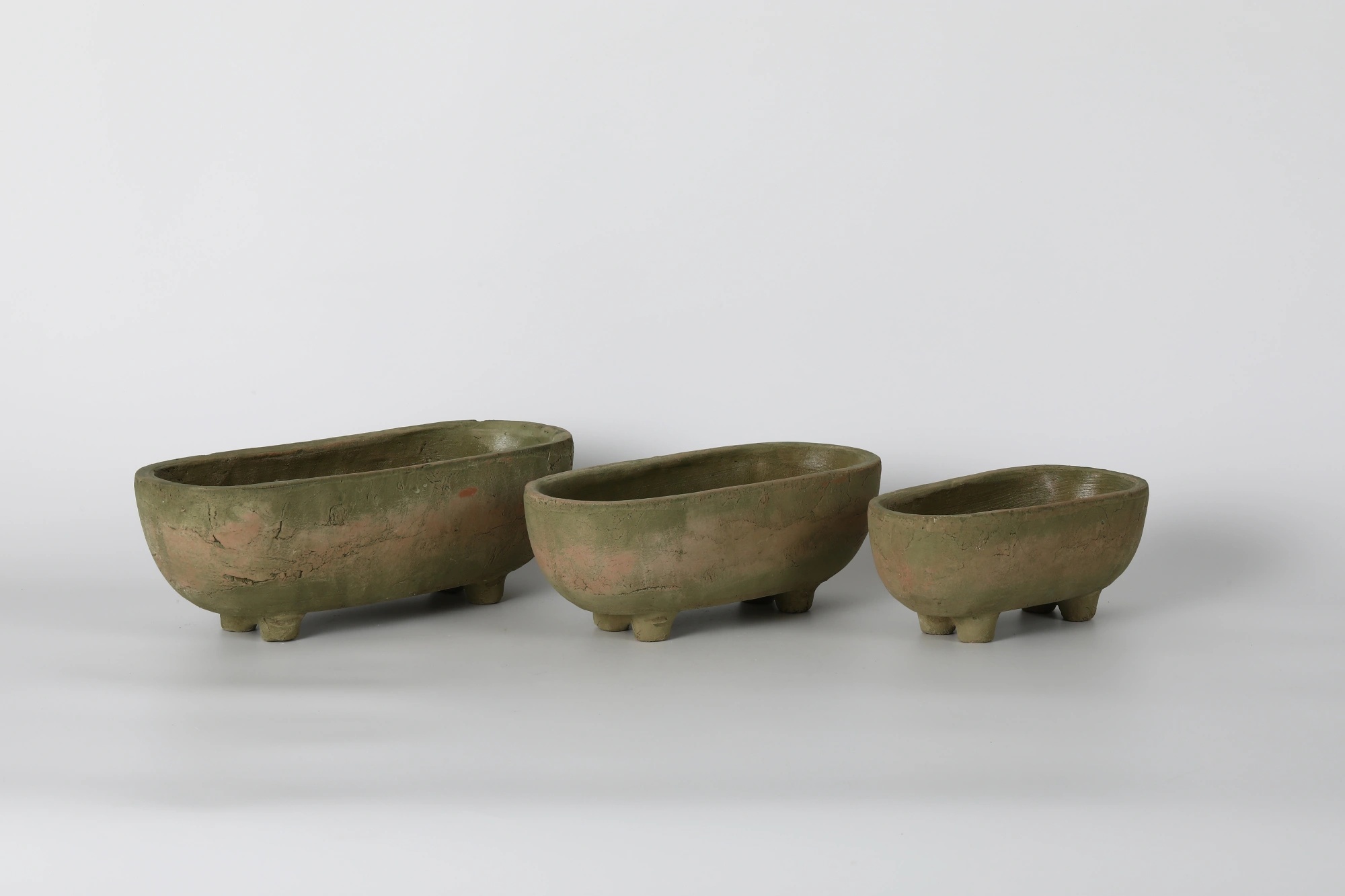 Set of 3 Low Green Ceramic Planter Dishes