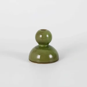 Small Green Double-Bulb Ceramic Candlestick