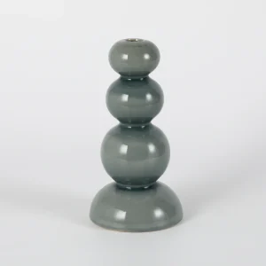 Small Green Double-Bulb Ceramic Candlestick