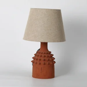 Rustic Terracotta Spiked Ceramic Table Lamp with Beige Shade