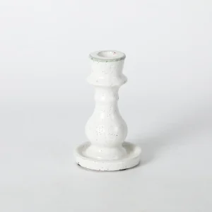 White Distressed Ceramic Candlestick Holder