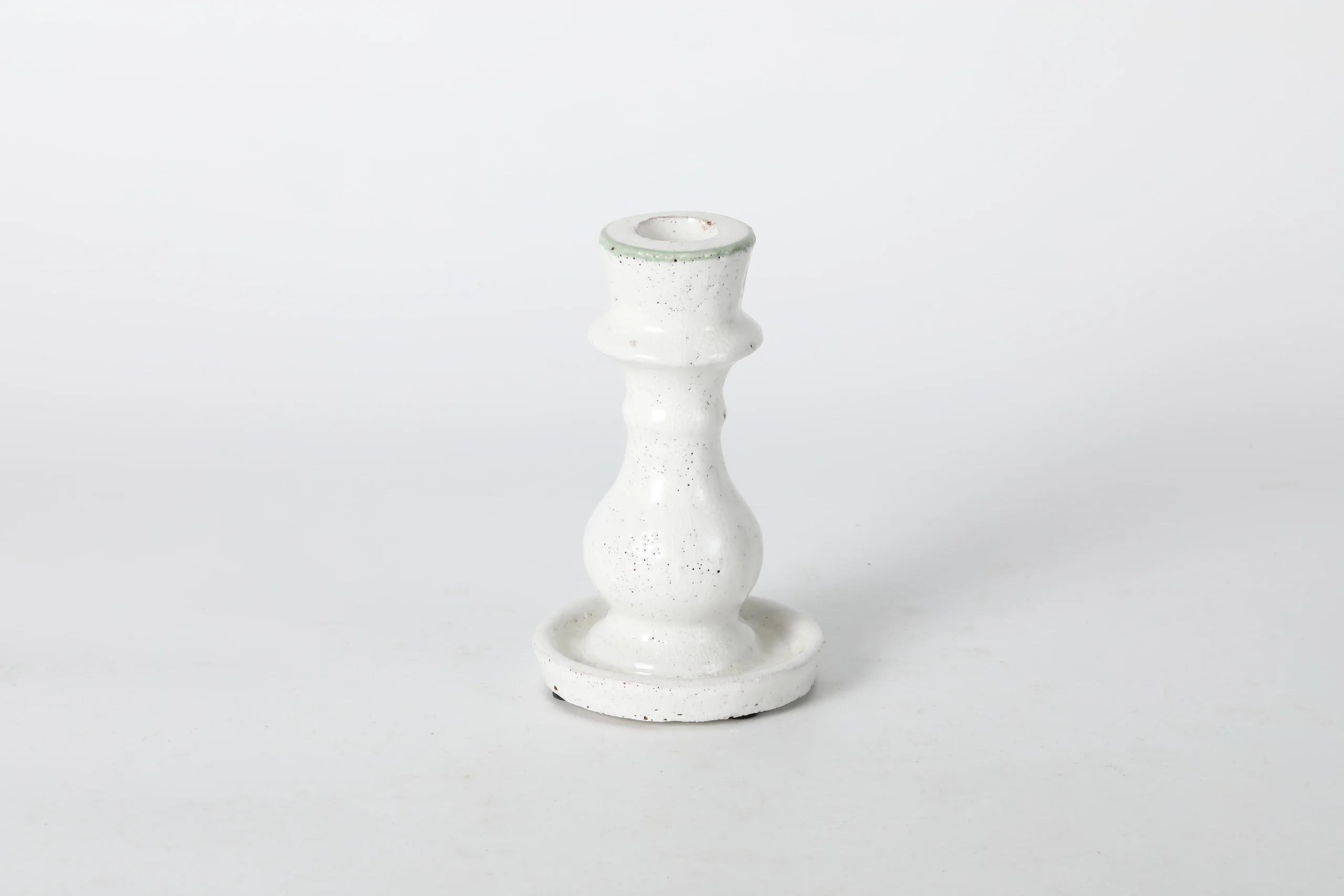 White Distressed Ceramic Candlestick Holder