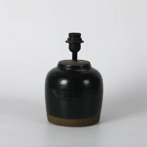 Vintage Black Glazed Ceramic Lamp Base with Brown Accent