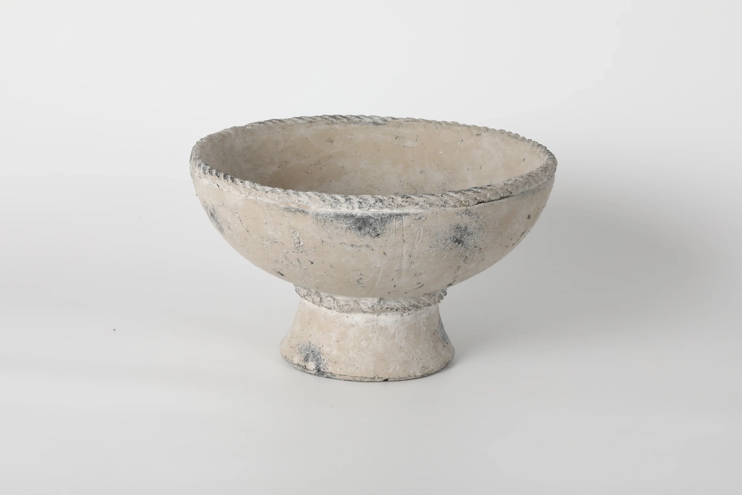 Pedestal Footed Rustic White Ceramic Bowl