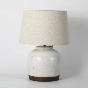 Crackle Glaze White Ceramic Table Lamp with Brown Trim