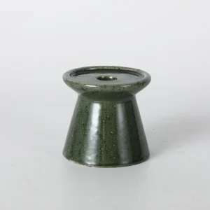 Short Dark Green Flared Ceramic Candlestick