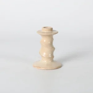 Small Beige Twisted Ceramic Candlestick