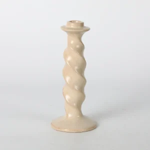 Tall Cream Twisted Ceramic Candlestick Holder
