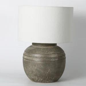Weathered Grey Ceramic Table Lamp with White Linen Shade