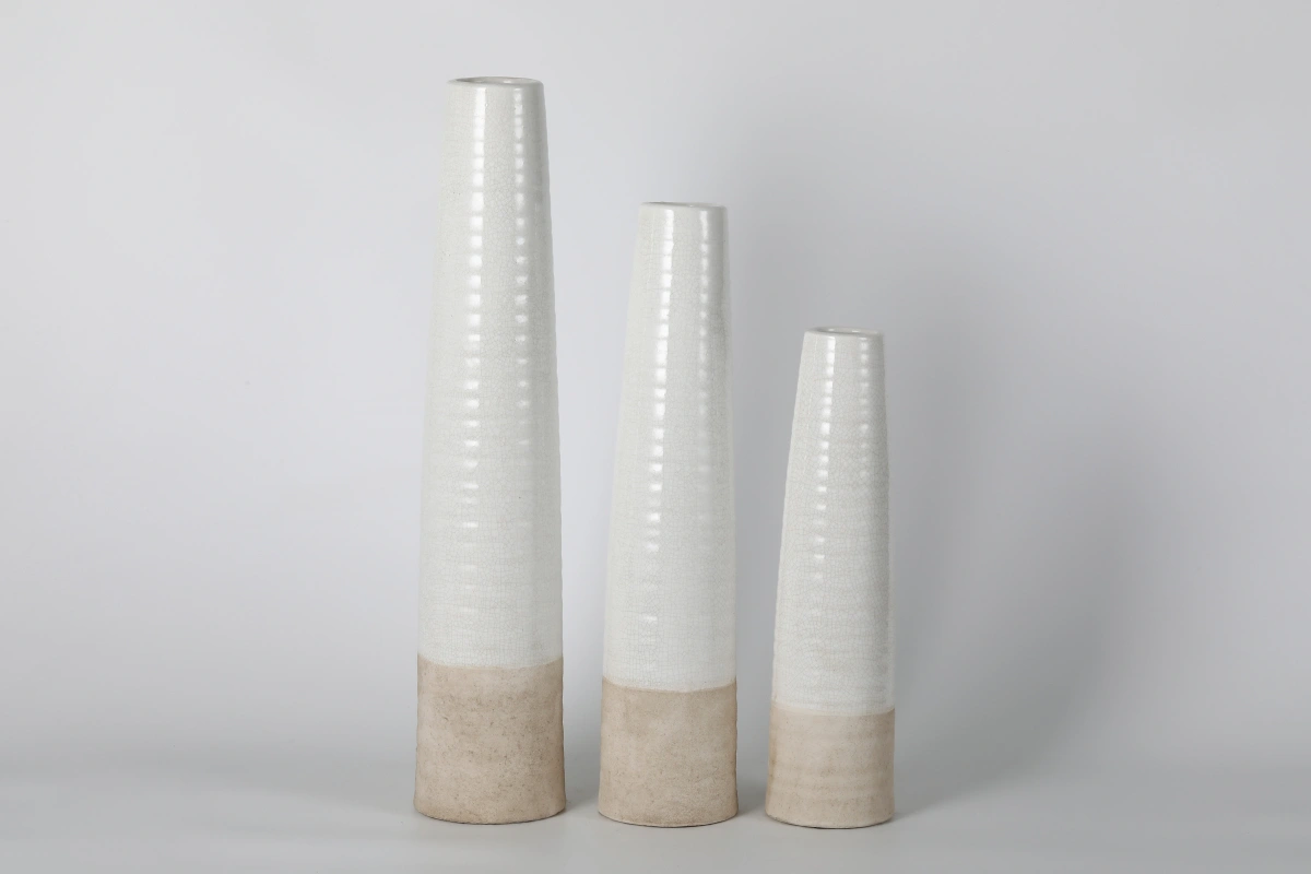 Set of 3 Graduated White Dipped Bottle Vases