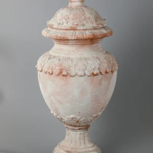 Ornate Pink & White Distressed Ceramic Urn