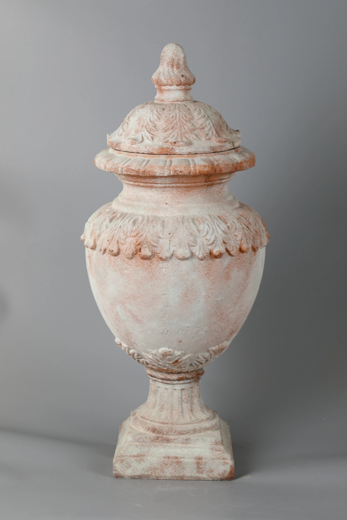 Ornate Pink & White Distressed Ceramic Urn
