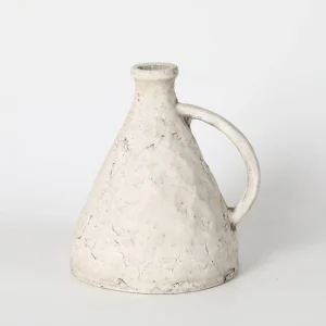 Rustic White Pitcher Vase with Handle