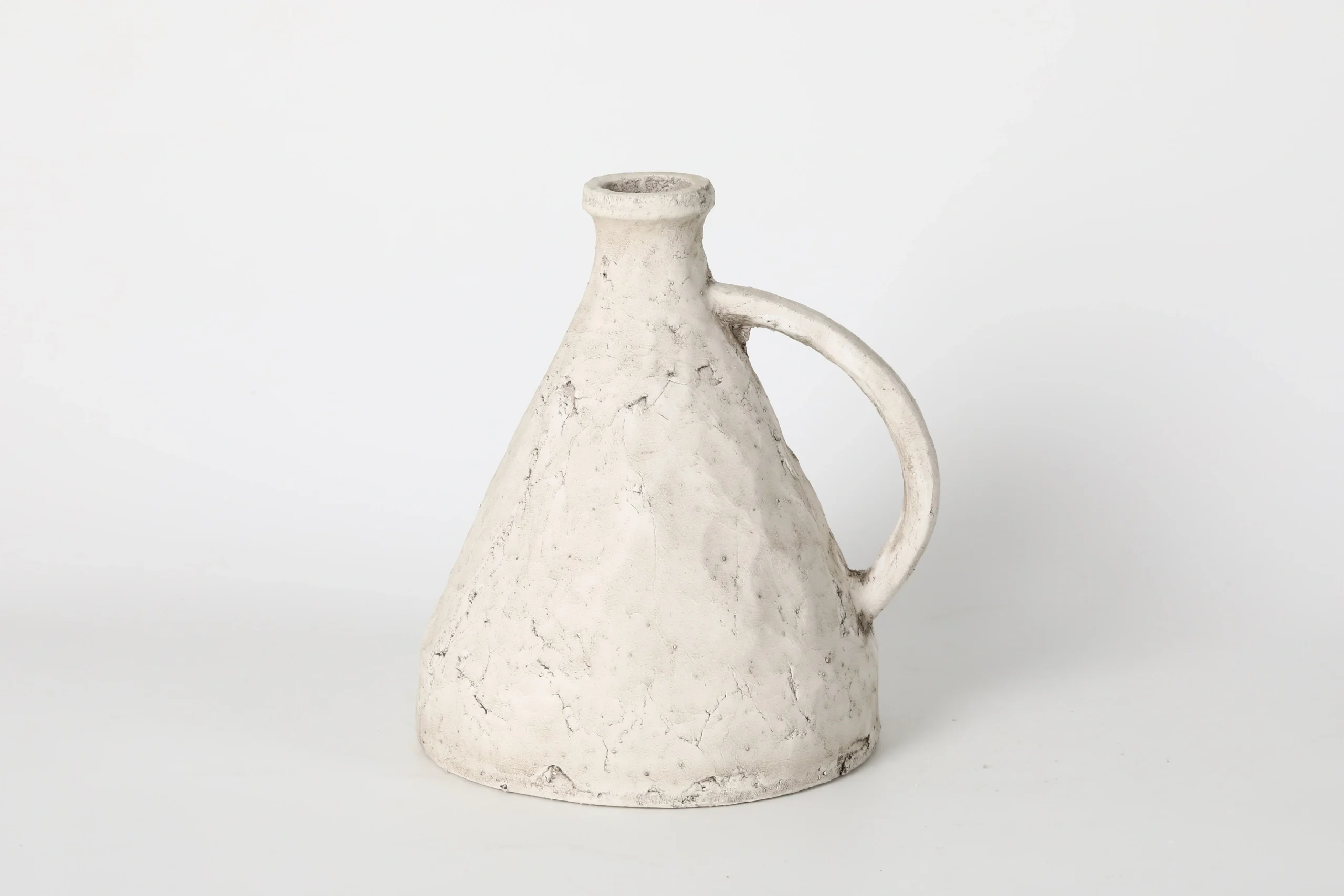 Rustic White Pitcher Vase with Handle