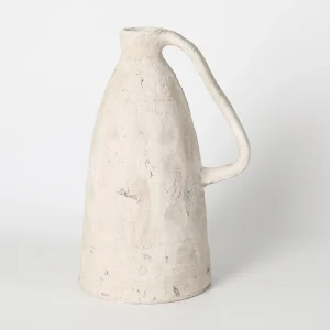 Tall Rustic White Pitcher Vase with Handle