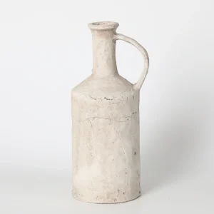 Medium Rustic White Jug Vase with Handle