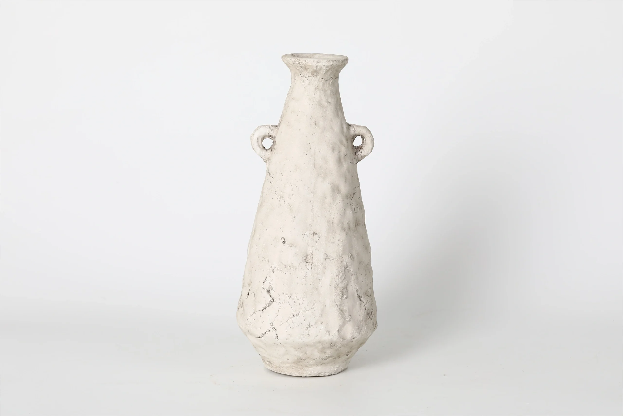 White Textured Handled Ceramic Vase