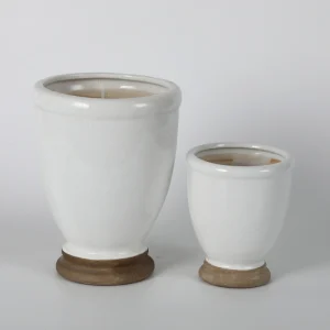 Set of 2 Two-Tone White & Beige Ceramic Planters