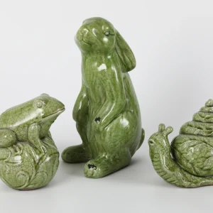 Green Ceramic Frog, Rabbit & Snail Set