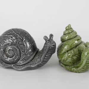 Grey & Green Ceramic Snail Figurine Set