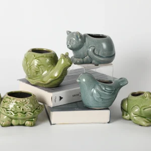 Set of 4 Whimsical Animal-Shaped Ceramic Planters