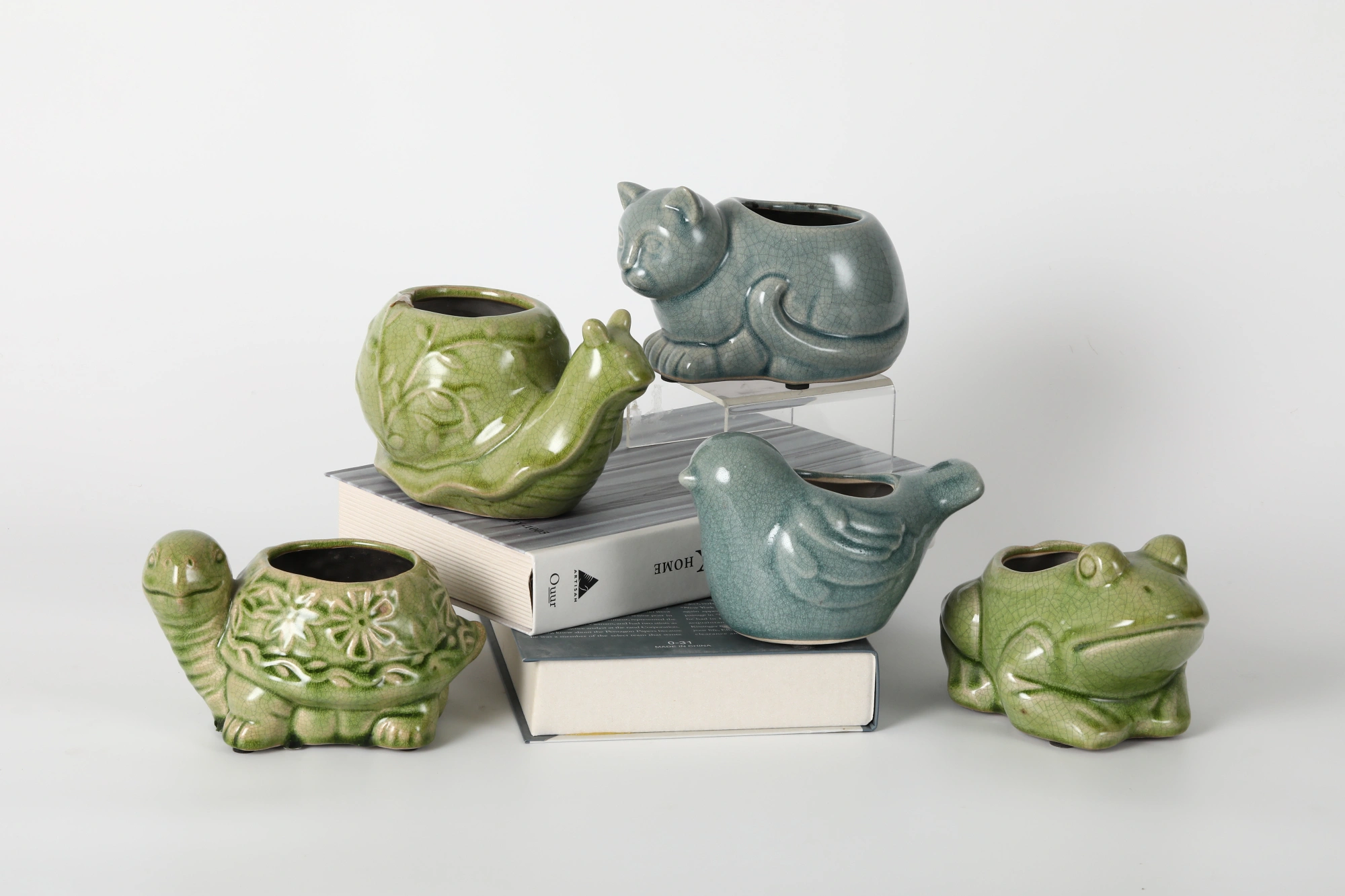 Set of 4 Whimsical Animal-Shaped Ceramic Planters