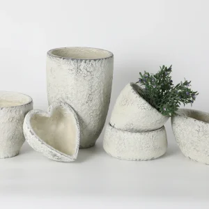 Set of 5 White & Beige Rustic Ceramic Planters